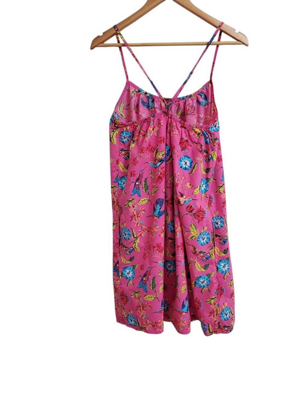 Printfresh Cami Nightgown L Hummingbird Haven Organic Cotton Floral Bird Pockets - Picture 3 of 12